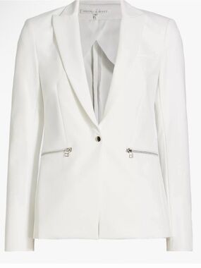 Veronica Beard White Single-Button Blazer with Silver Zips